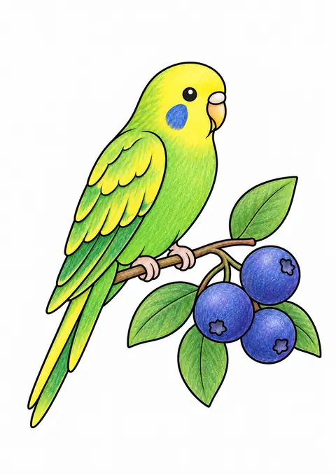 Parakeet beside Berries color example