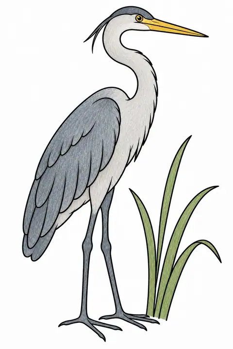 Heron beside Reeds color example