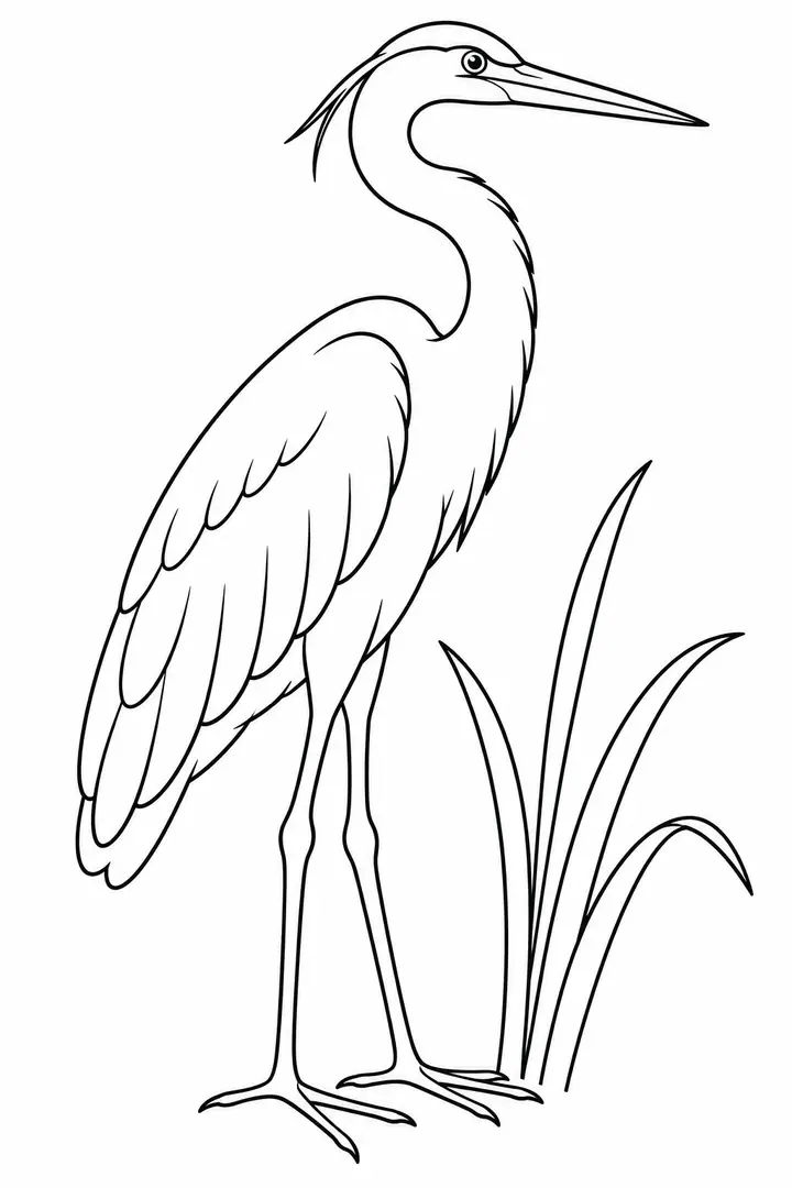 Heron beside Reeds line art
