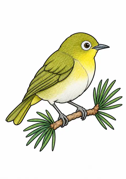 White Eye on a Pine Branch color example