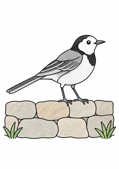 Wagtail on a Stone Wall color example