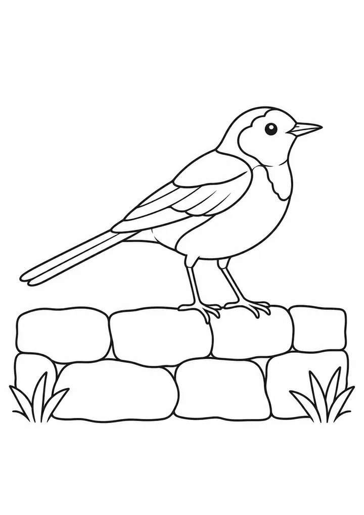 Wagtail on a Stone Wall line art