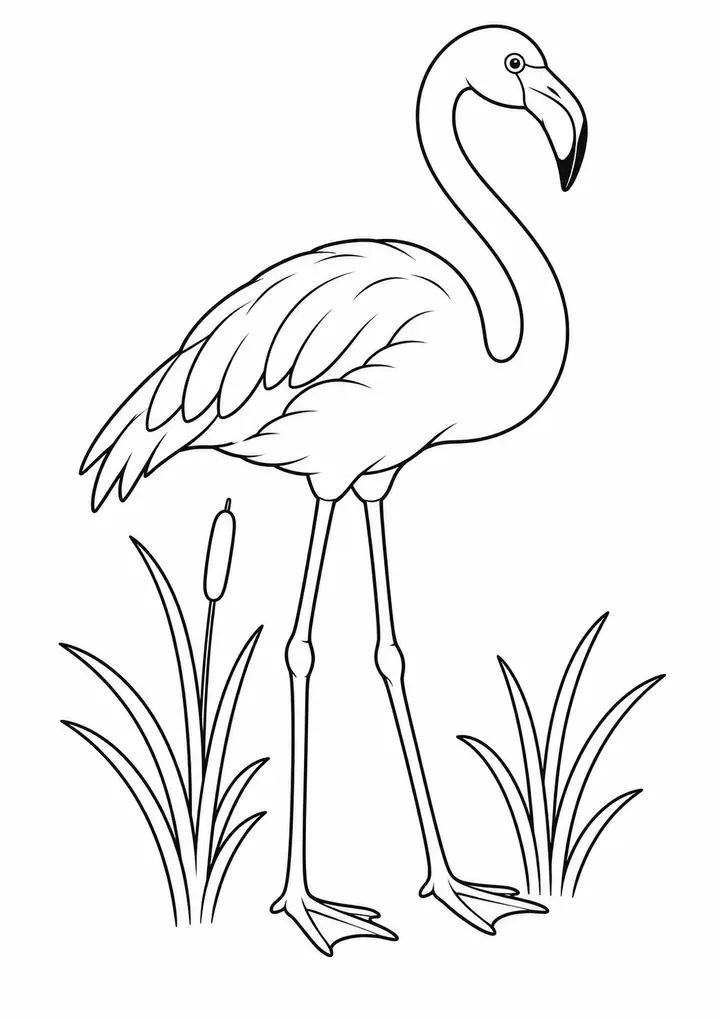 Flamingo beside Reeds line art