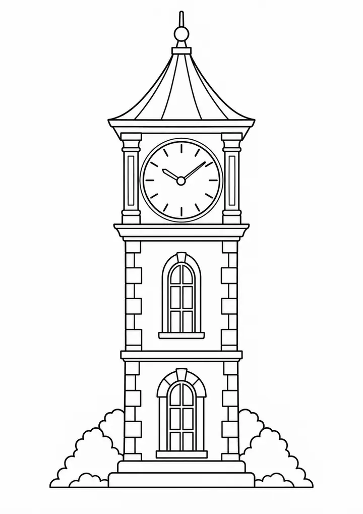 Town Clock Tower line art