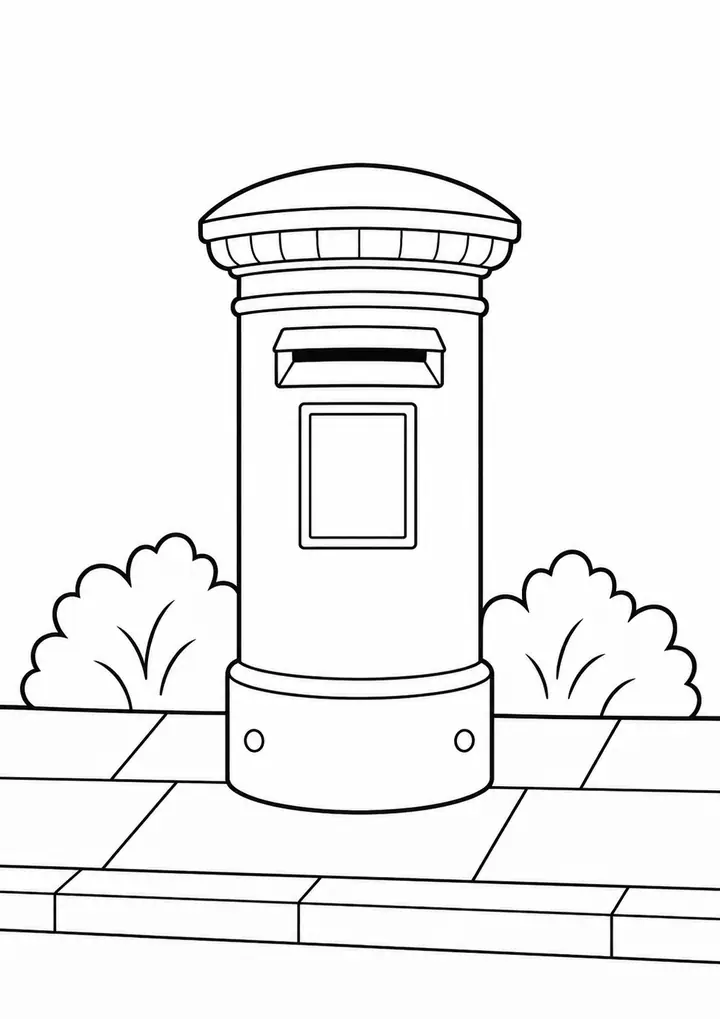 Post Box on a Sidewalk line art