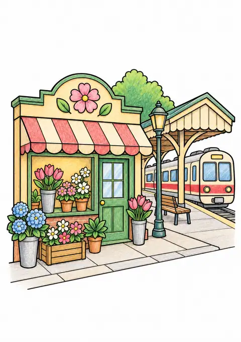 Flower Shop beside a Station color example