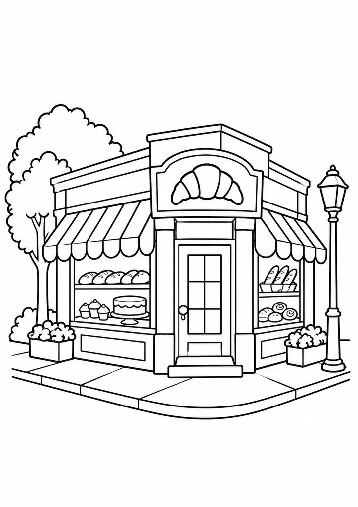 Bakery on a Street Corner line art