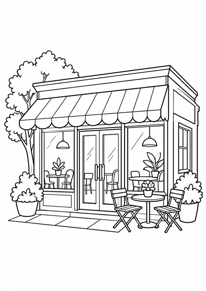 Cafe with Glass Doors line art