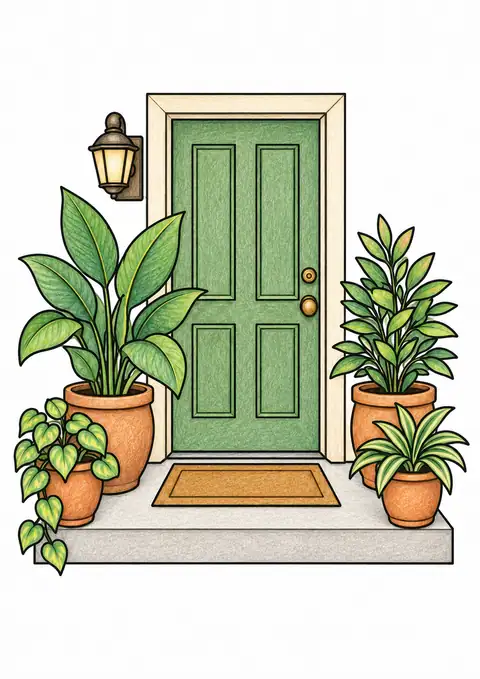 Apartment Entrance with Potted Plants color example