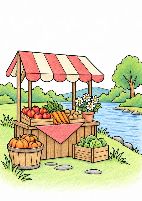 Market Stall beside a River color example