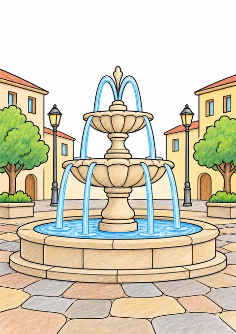Fountain in a Town Square color example