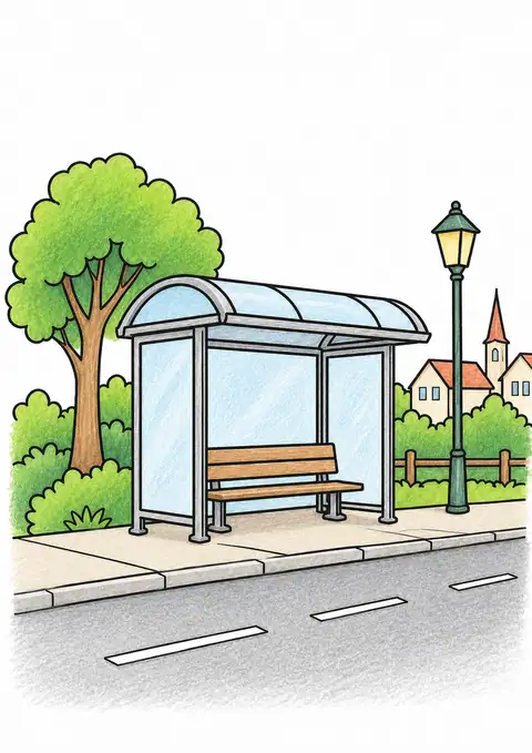 Bus Shelter beside a Road color example