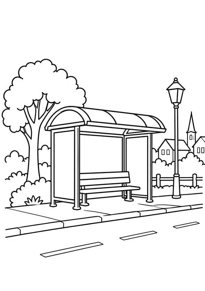 Bus Shelter beside a Road line art