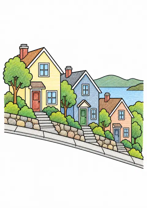 Houses along a Sloping Street color example