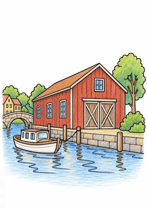 Warehouse beside a Canal color example