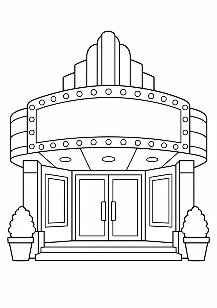 Cinema Entrance with Plain Marquee line art