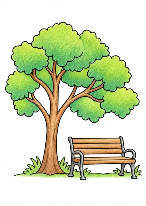 Street Tree beside a Bench color example