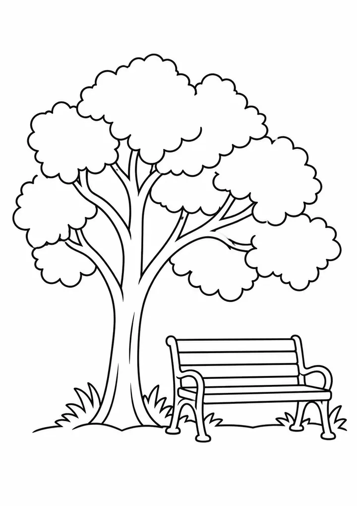 Street Tree beside a Bench line art