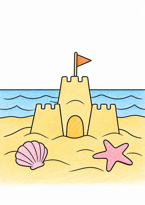 Small Sandcastle beside the Sea color example