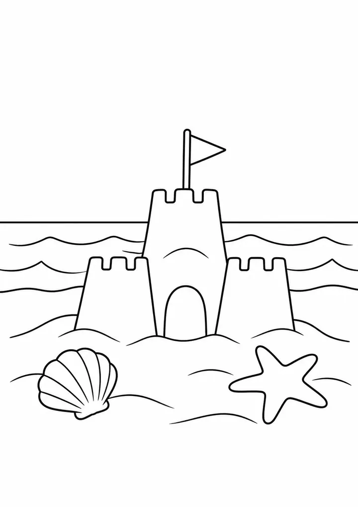 Small Sandcastle beside the Sea line art