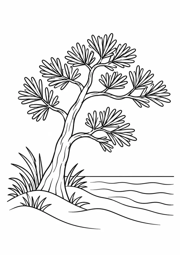 Coastal Pine beside Sand line art