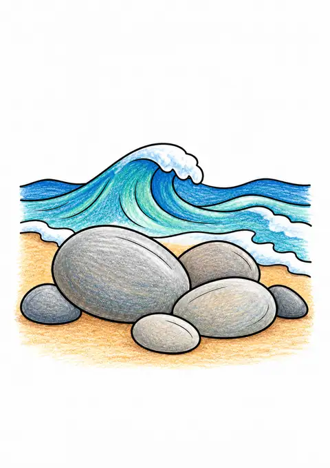 Smooth Stones beside Waves color example