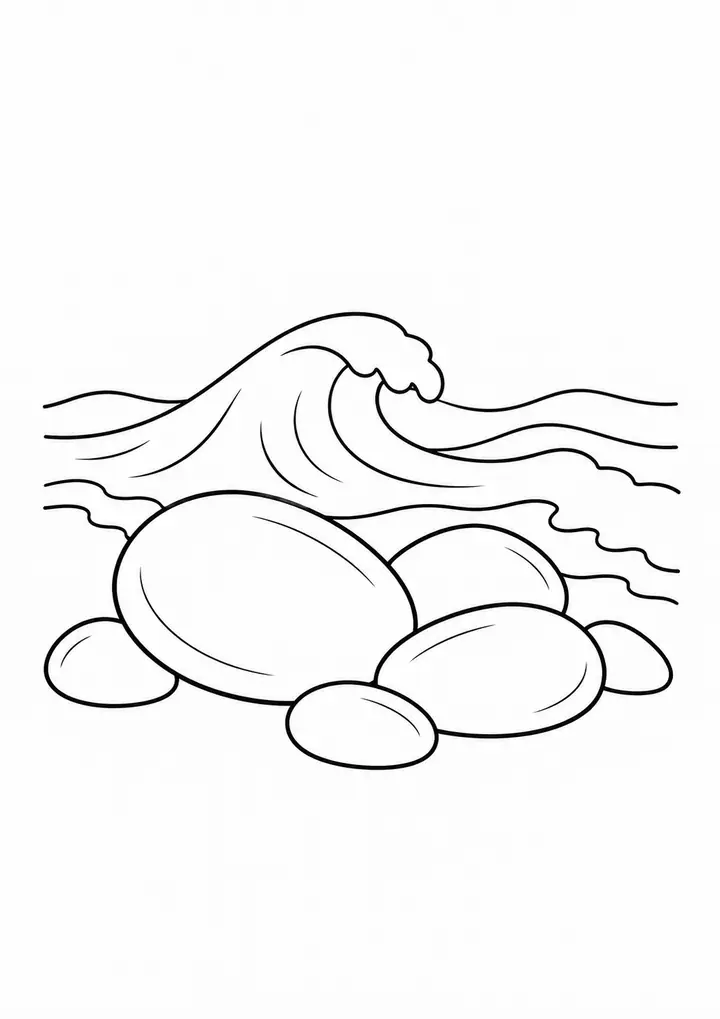 Smooth Stones beside Waves line art
