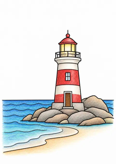 Small Lighthouse by the Beach color example