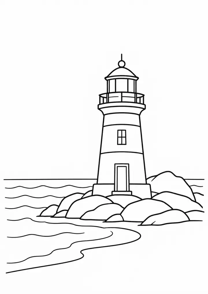 Small Lighthouse by the Beach line art