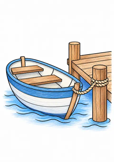 Boat Tied to a Pier color example