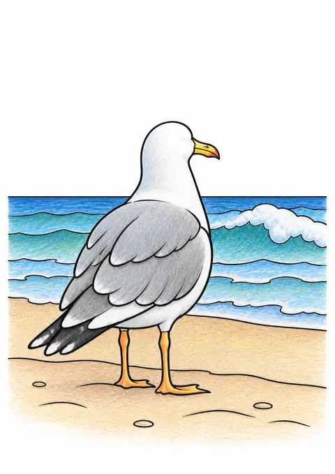 Seagull Facing the Waves color example
