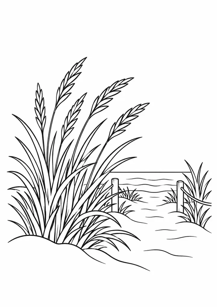Dune Grass beside a Path line art