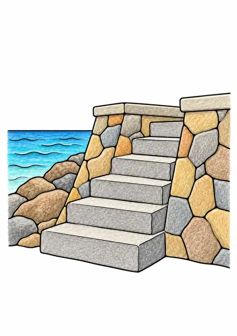 Steps on a Seawall color example