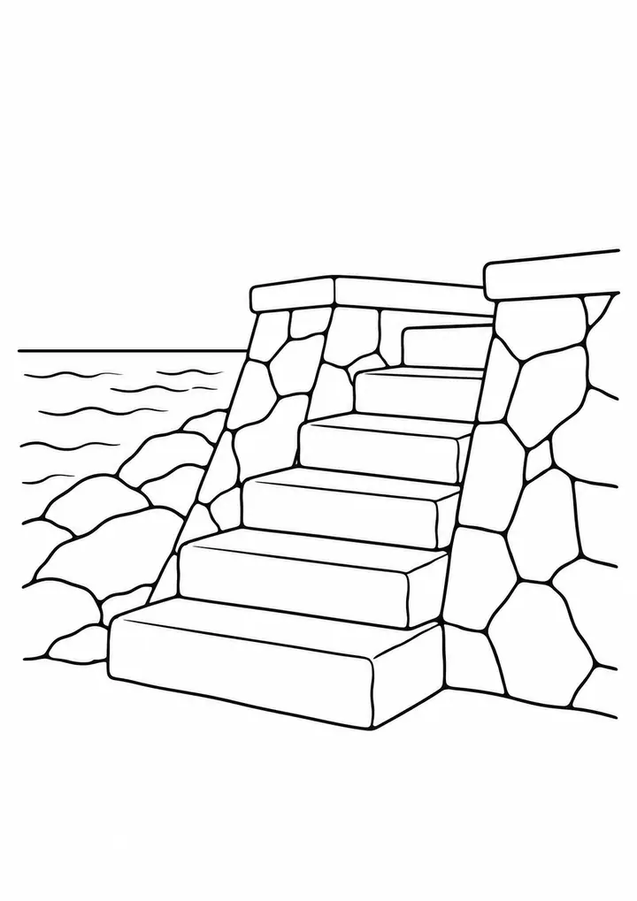 Steps on a Seawall line art