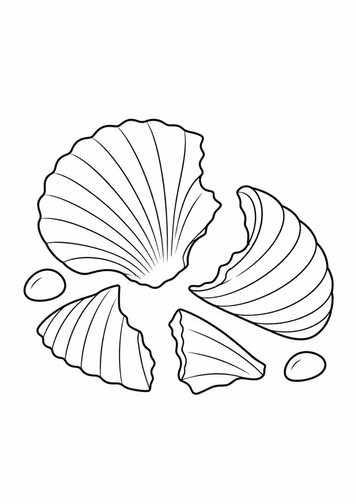 Seashell Fragments on Sand line art