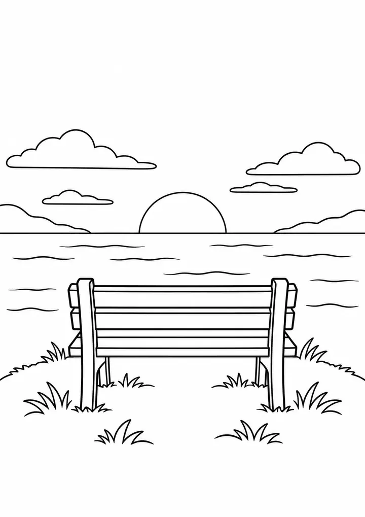 Bench Facing the Horizon line art