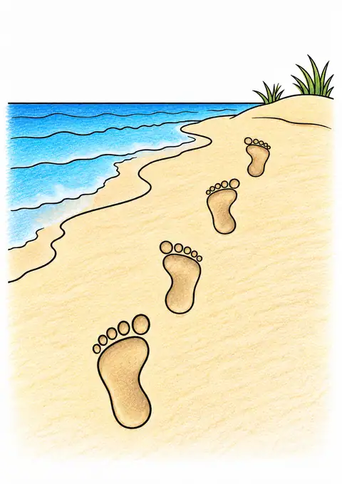 Footprints across a Beach color example