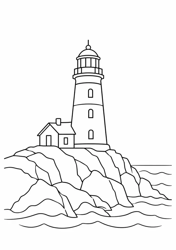Lighthouse on a Rocky Point line art