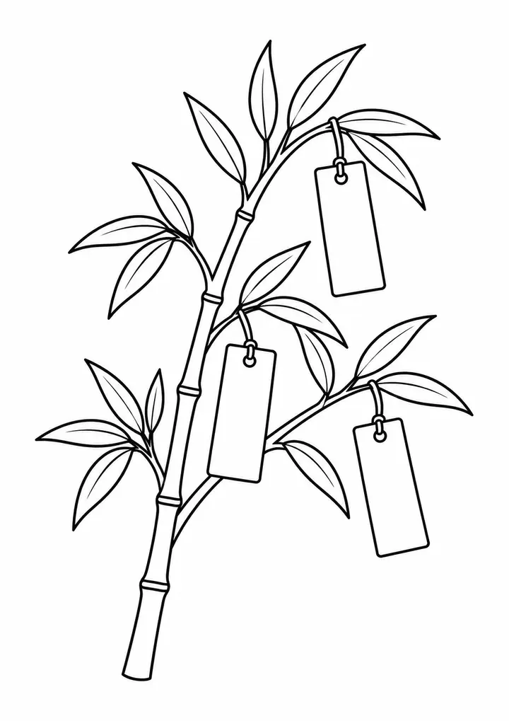 Tanabata Wishes on Bamboo line art