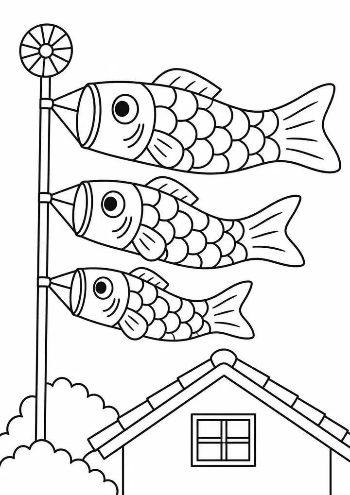 Carp Streamers beside a Roof line art