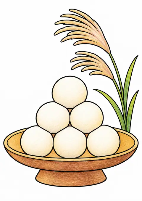 Moon Viewing Dumplings on a Plate color example