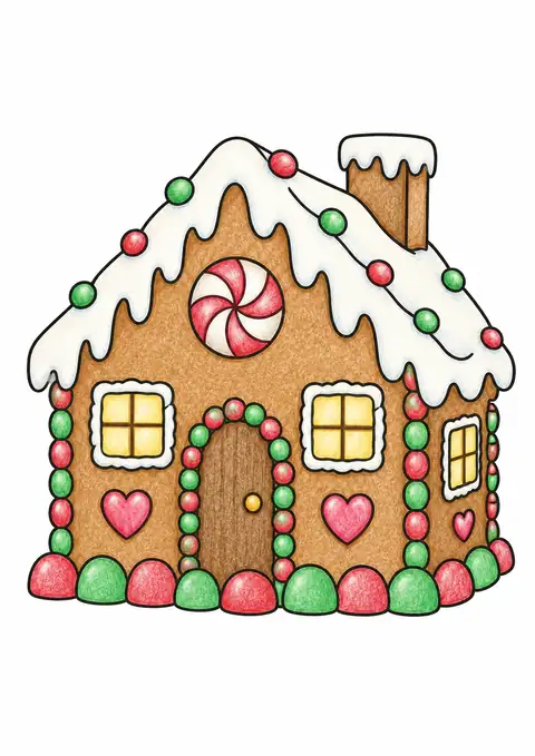 Small Gingerbread House with Icing Roof color example