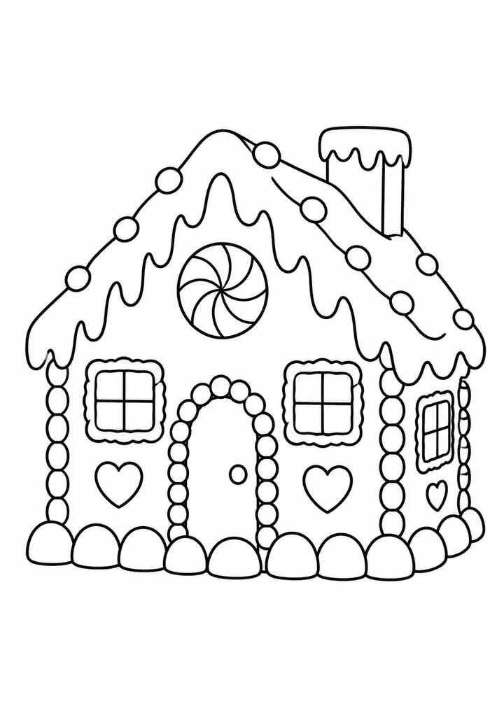 Small Gingerbread House with Icing Roof line art