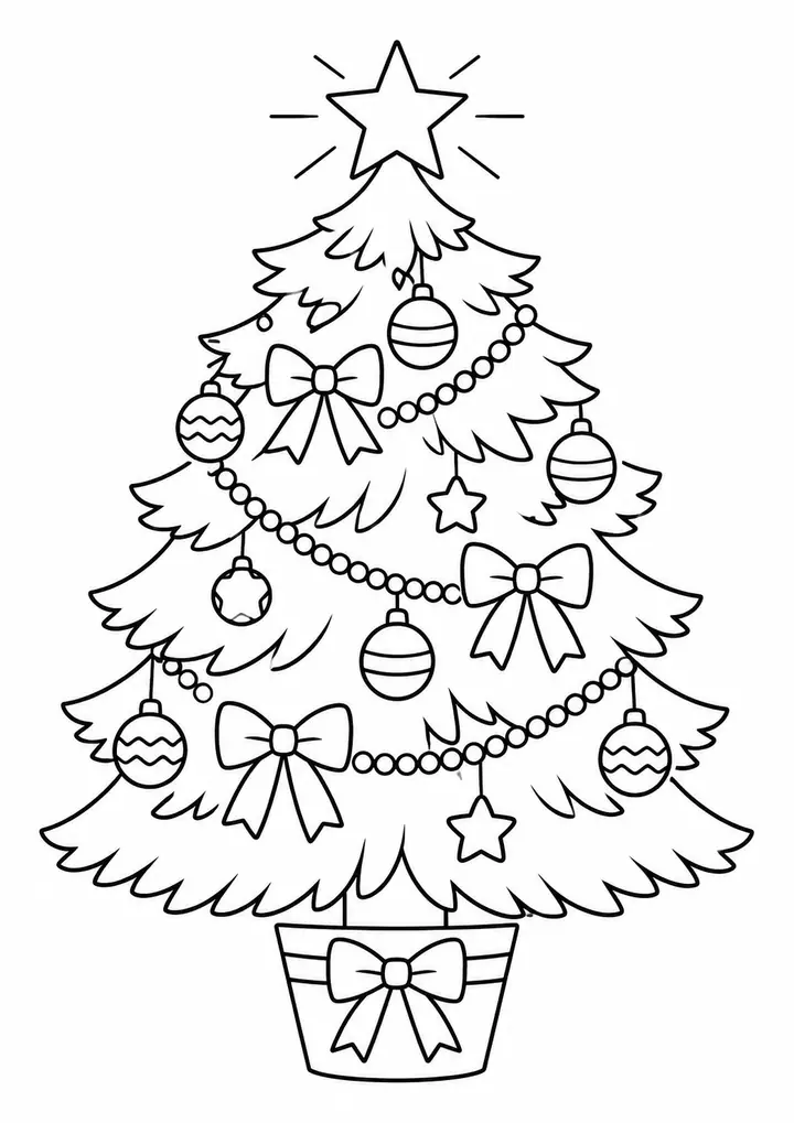 Decorated Christmas Tree line art