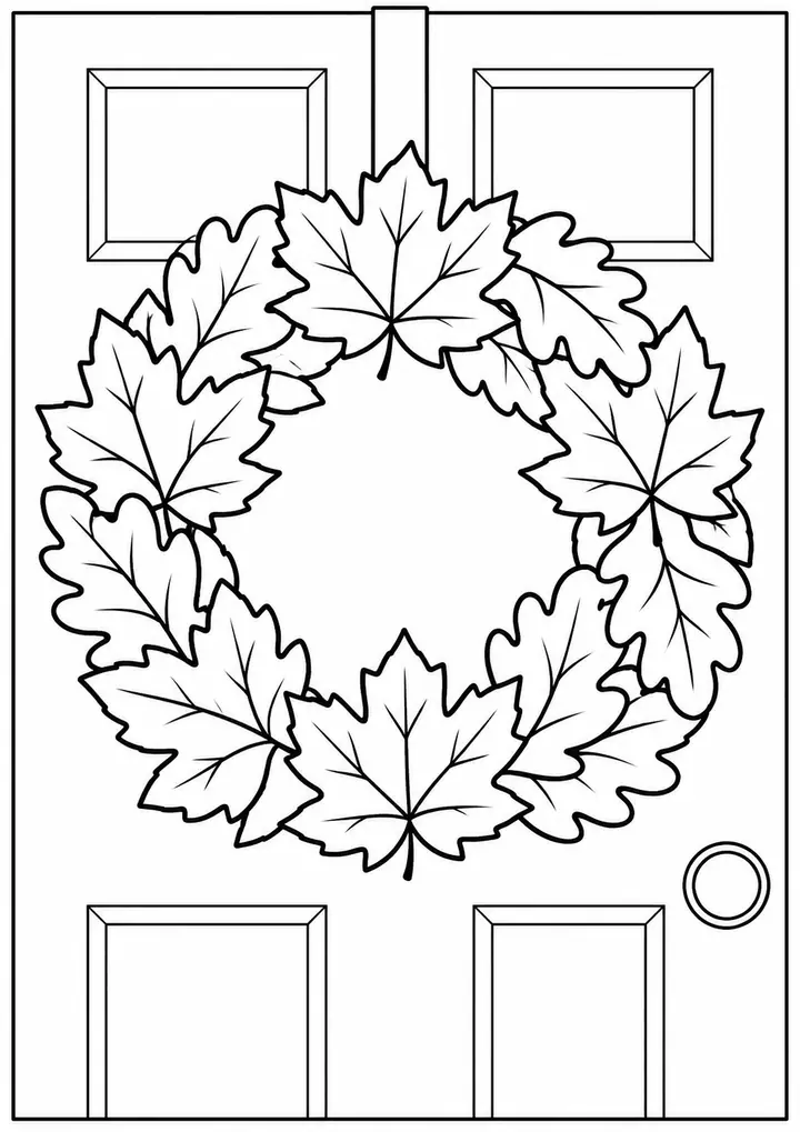 Autumn Wreath on a Door line art