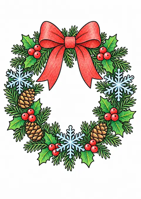 Winter Wreath with Snowflakes color example