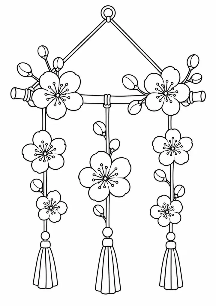 Celebration Garland with Plum Blossoms line art