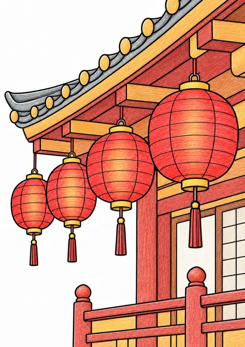Summer Festival Lanterns beneath the Eaves color example