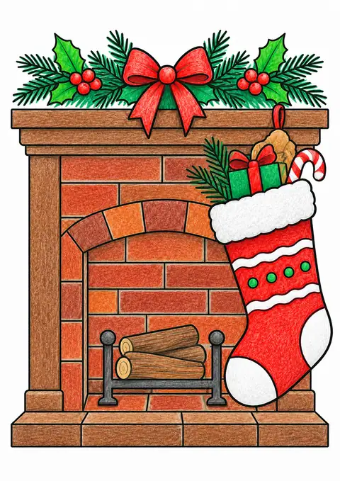 Christmas Stocking by a Fireplace color example