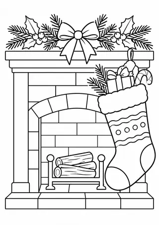 Christmas Stocking by a Fireplace